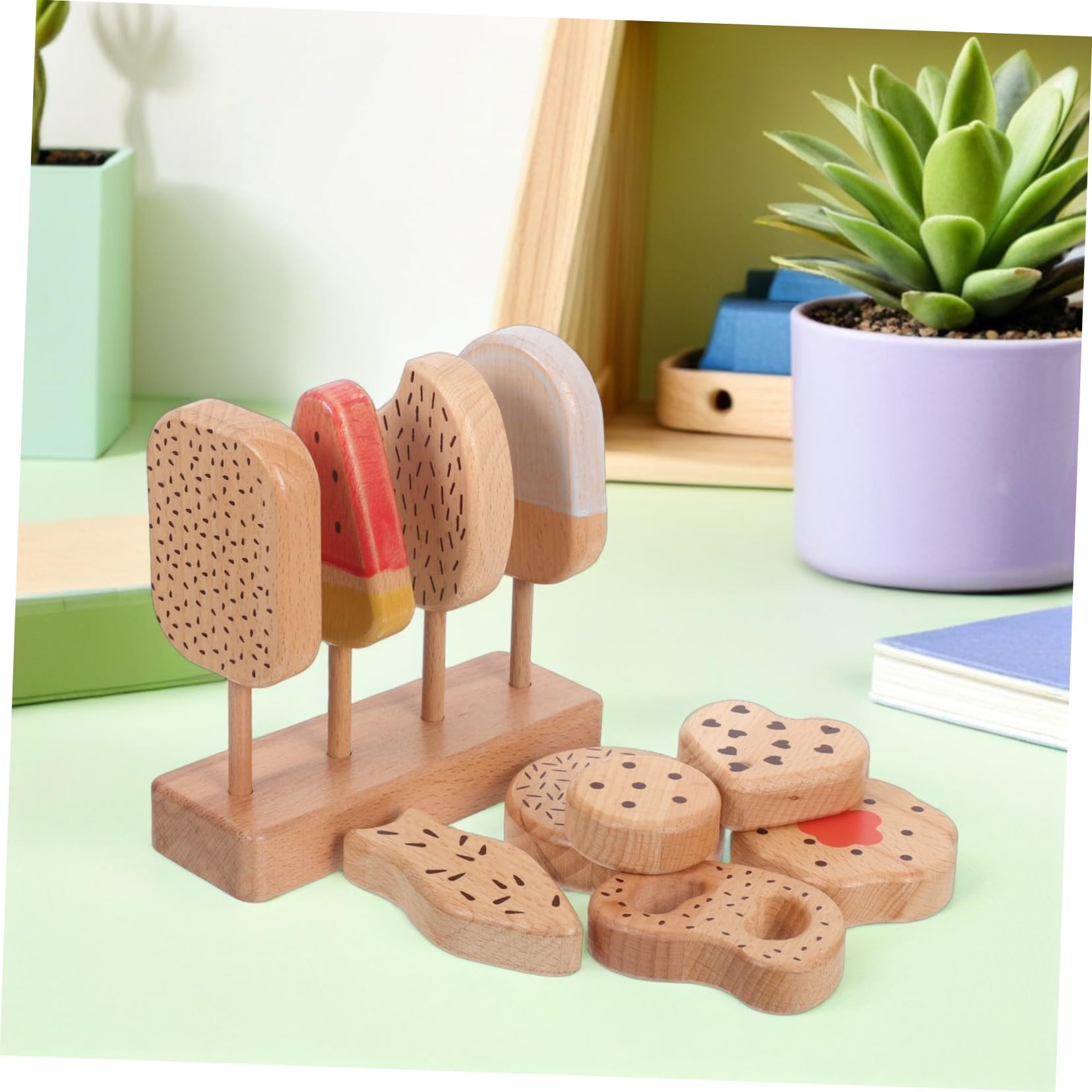 Hohopeti Gioco per Cucina Ragazzo Ragazza in Legno Gelato e Ciambelle Cibo Finto per Giochi di Ruolo Accessori da Cucina per Attività Educative