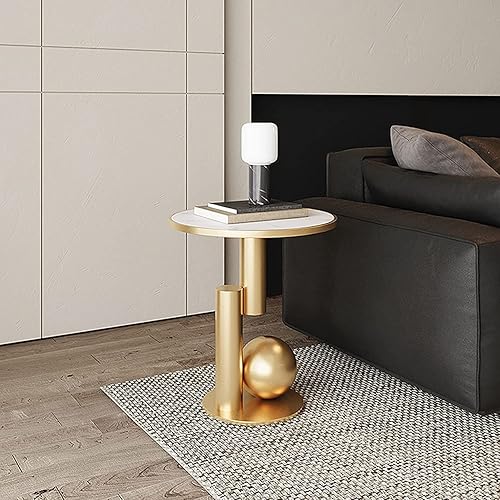 Miniatura 3 de Mesa de Centro Creative Slate Coffee Table 21.7 Inch Height Sofa Side Table Metal Frame Modern Minimalist Round Nightstand for Living Room Bedroom