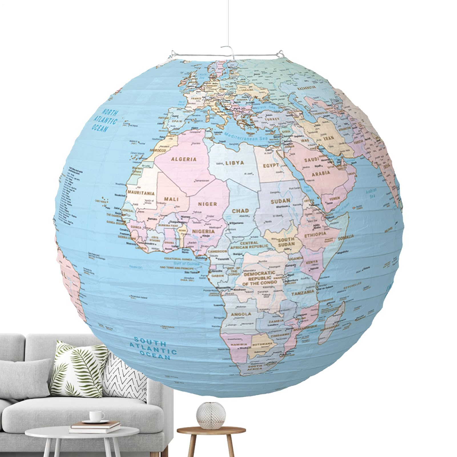 2Pcs Paper Lanterns World Map Lanterns Hanging Paper Lanterns for Classroom, Globe Decor World Map Poster White Paper Lamp Shade Lampshade,World Map Lantern,Exquisite Paper Geographic Globe Lantern