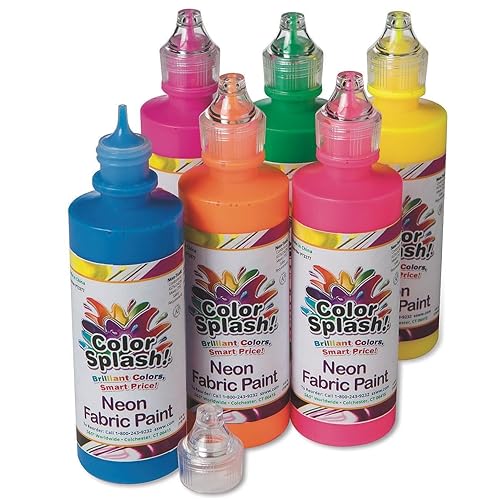 S&S Worldwide - Surtido de pinturas de tela dimensional de neón, 6 colores llamativos, botellas de 4 onzas con puntas de precisión, crea diseños 3D