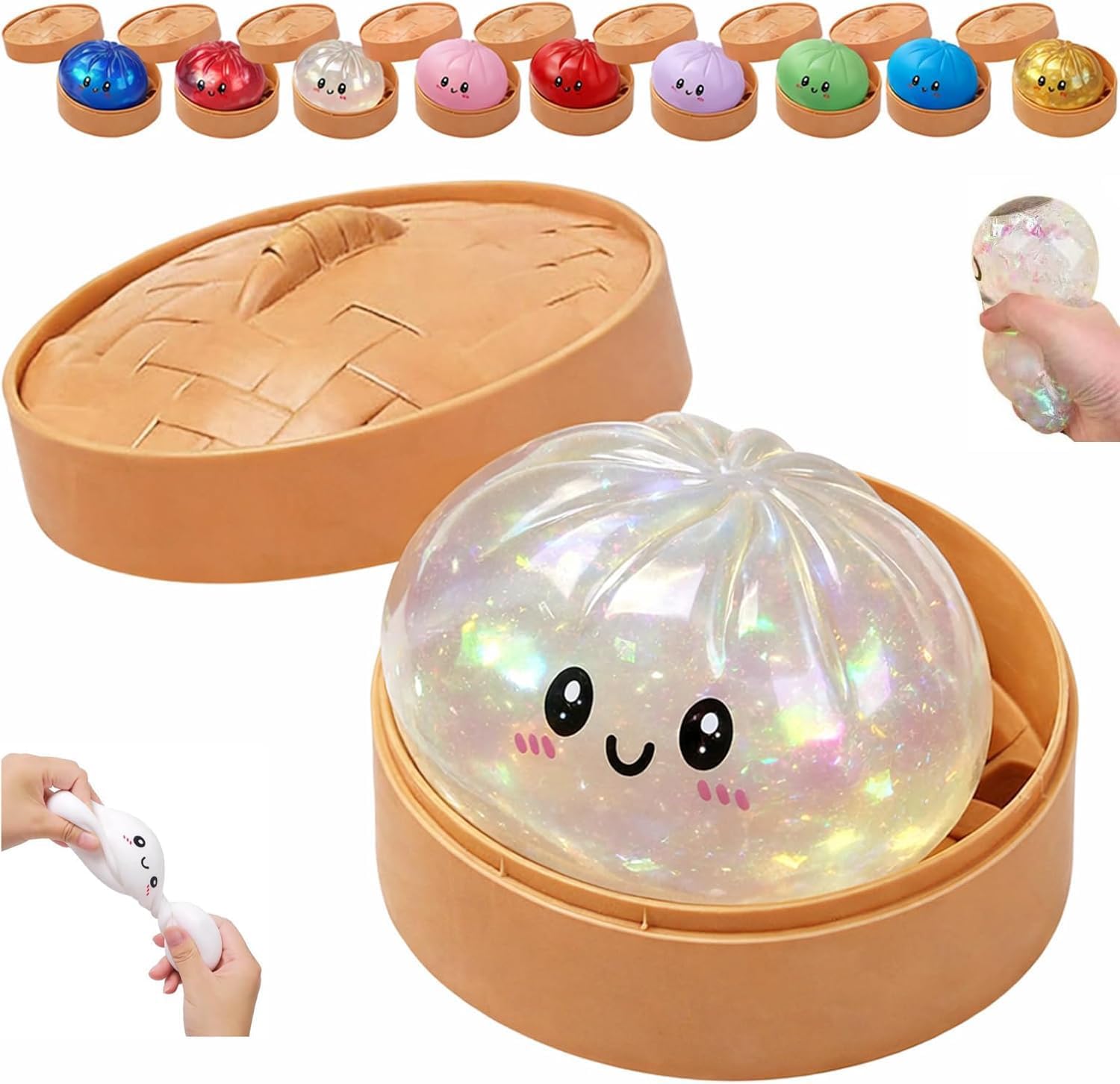 Glitter Dumpling Squishy Mystery Box,Slow Rising Glitter Squishy Toy,Anxiety Relief Fidget,Simulation Food Squishies Bun (Dumpling H)