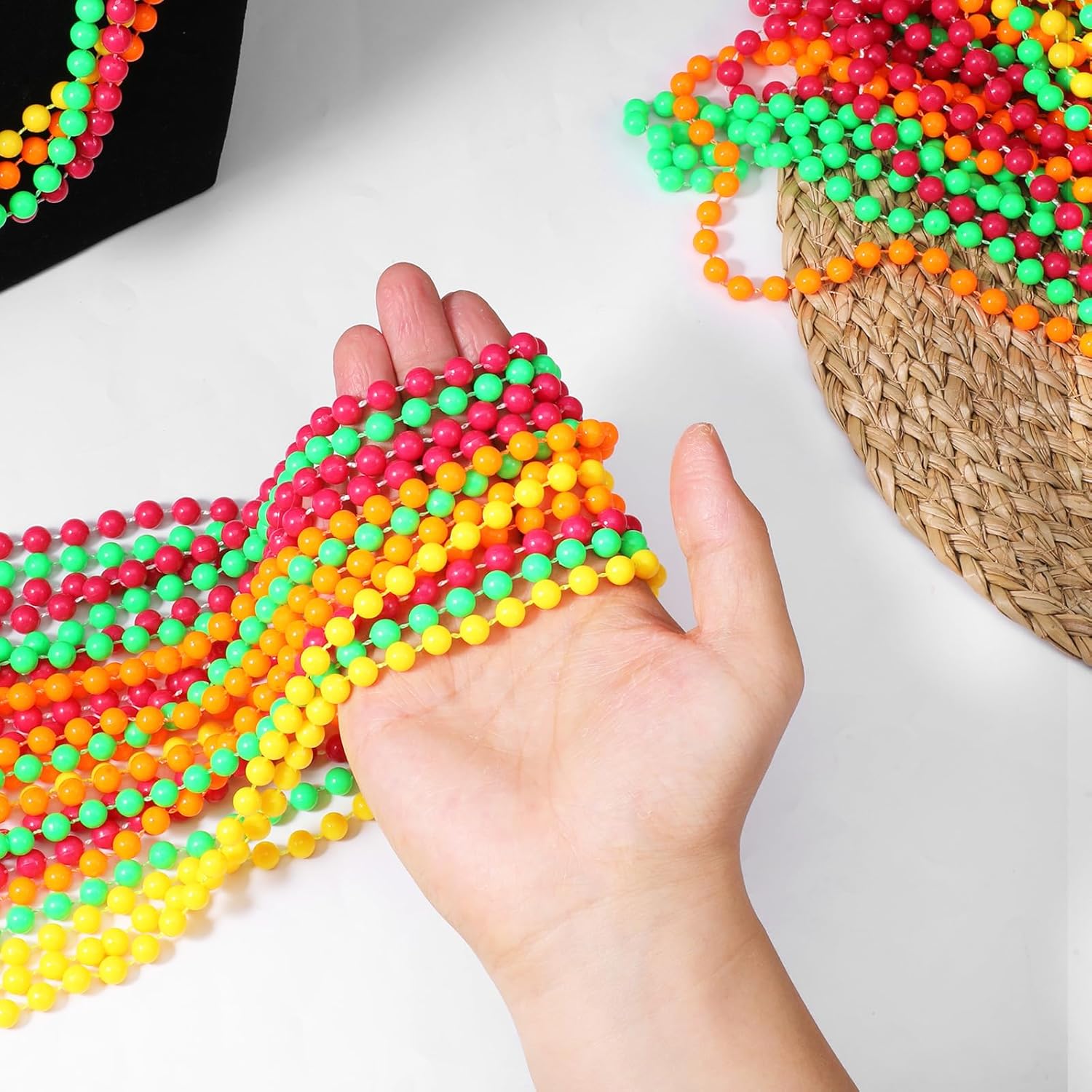 40 Pcs Glow In The Dark Beads Necklaces Bulk Party Supplies, 32'' Yellow Green Orange Purple UV Neon Necklaces, Glow Party Favors for Light Up Party Valentines Birthday Carnival Party Decorations