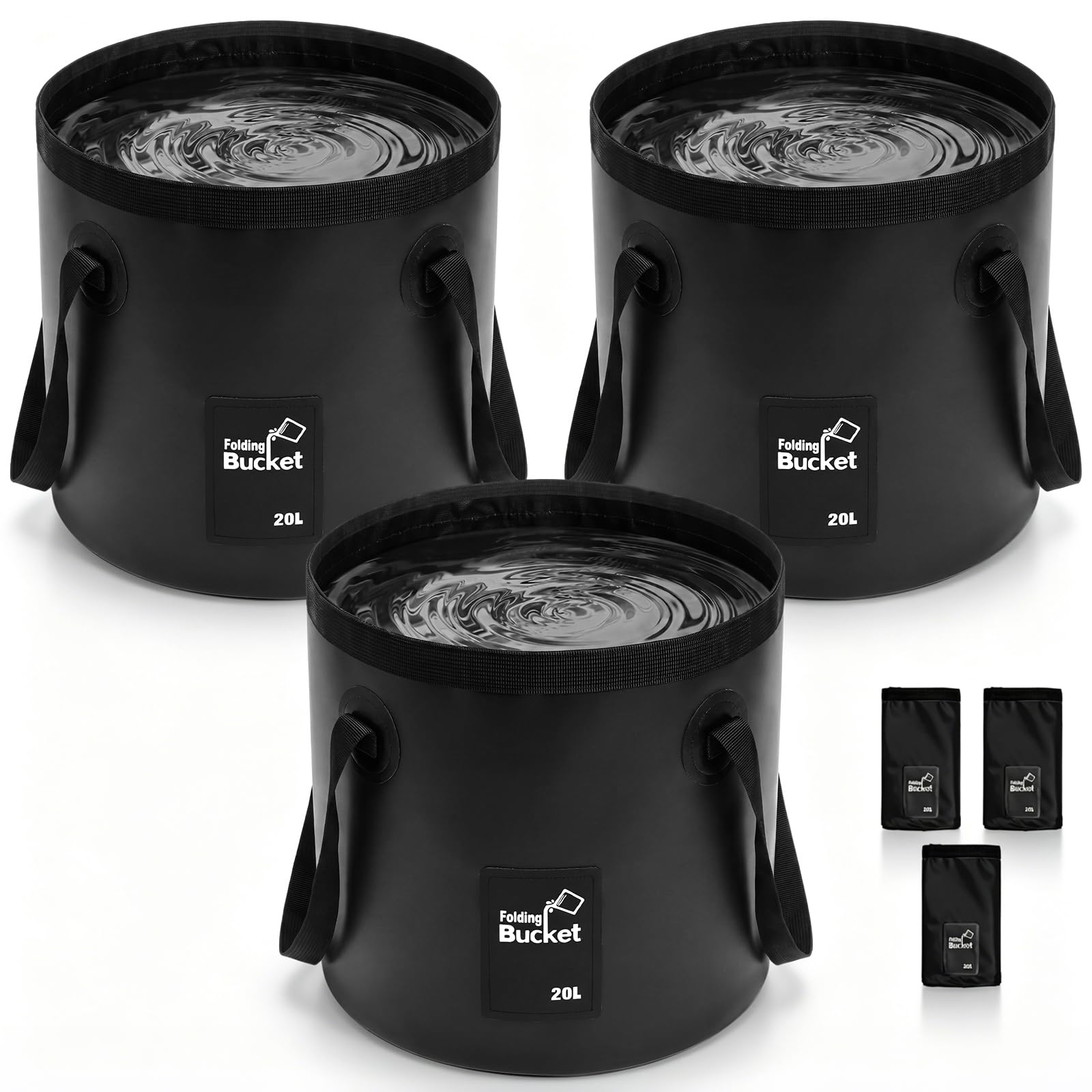 5 Gallon 3 Pack Collapsible Bucket,Black