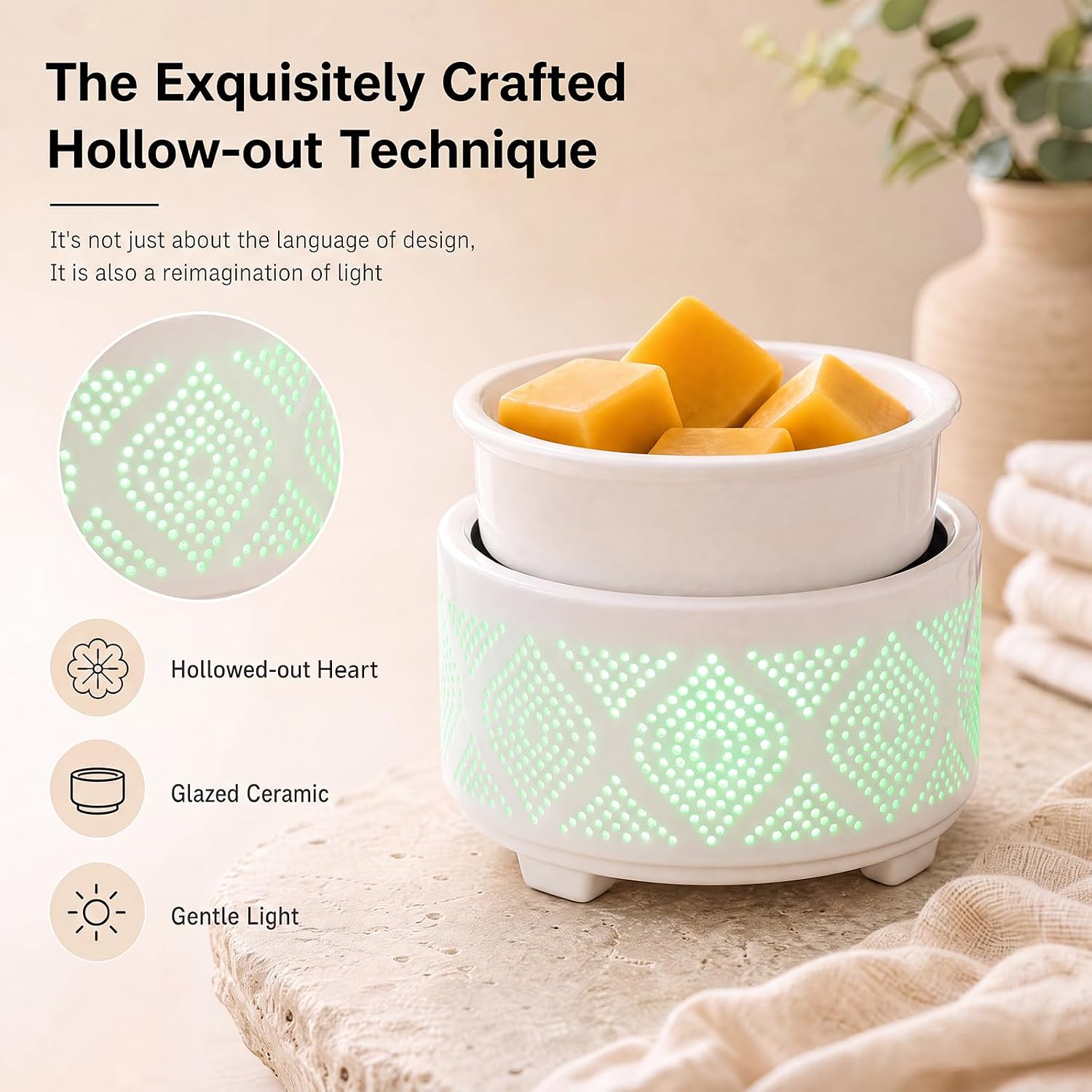 Bobolyn Wax Melt Burner with Timer Ceramic Electric 4-in-1 Candle Warmer Lamp with 7-Color LED Light Auto Shutoff Fragrance Oil Burner for Scented Wax Candle Jar Home Office Bedroom Decor Gifts