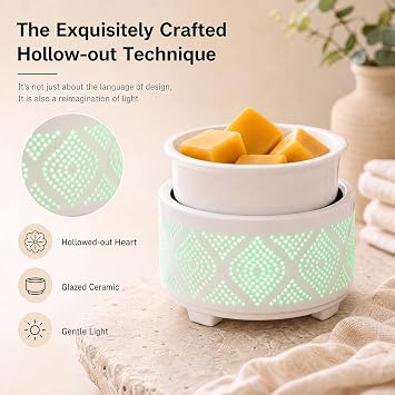 Bobolyn Wax Melt Burner Ceramic Electric 4-in-1 Candle Warmer Lamp with 7-Color LED Light Fragrance Oil Burner for Scented Wax Candle Jar Home Office Bedroom Decor Gifts for Women Mom - Heart Pattern