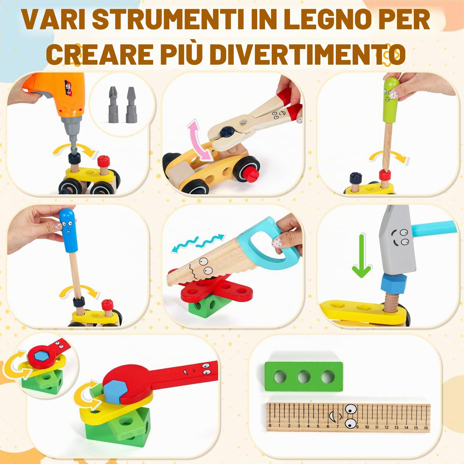 Giochi Bambino 3 Anni cassetta attrezzi bambini con Trapano Giocattolo，Giochi Educativi Giocattoli Bambino 3 4 5 Anni Regalo