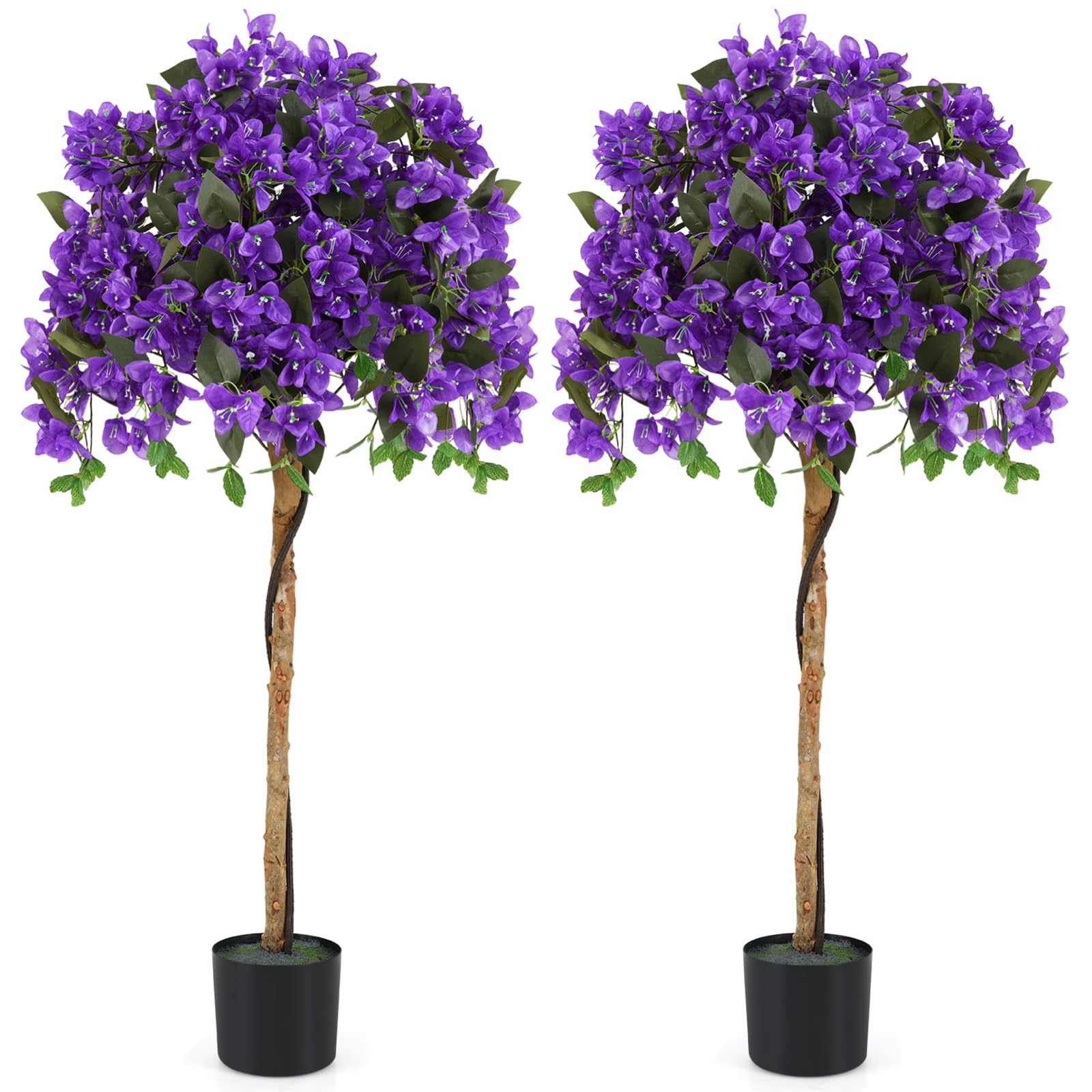 GOFLAME 53" Artificial Bougainvillea Tree, 2 Pack Faux Silk Flower Plant in Pot with 576 Flowers & 288 Leaves, Indoor Outdoor Fake Bougainvillea for