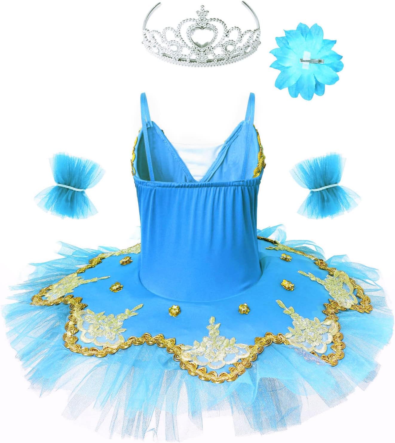 Agoky Princess Girls Sequins Ballet Dance Dress Gold Embroidered Swan Lake Costume Ballerina Tutu Leotard Skirt Dancewear