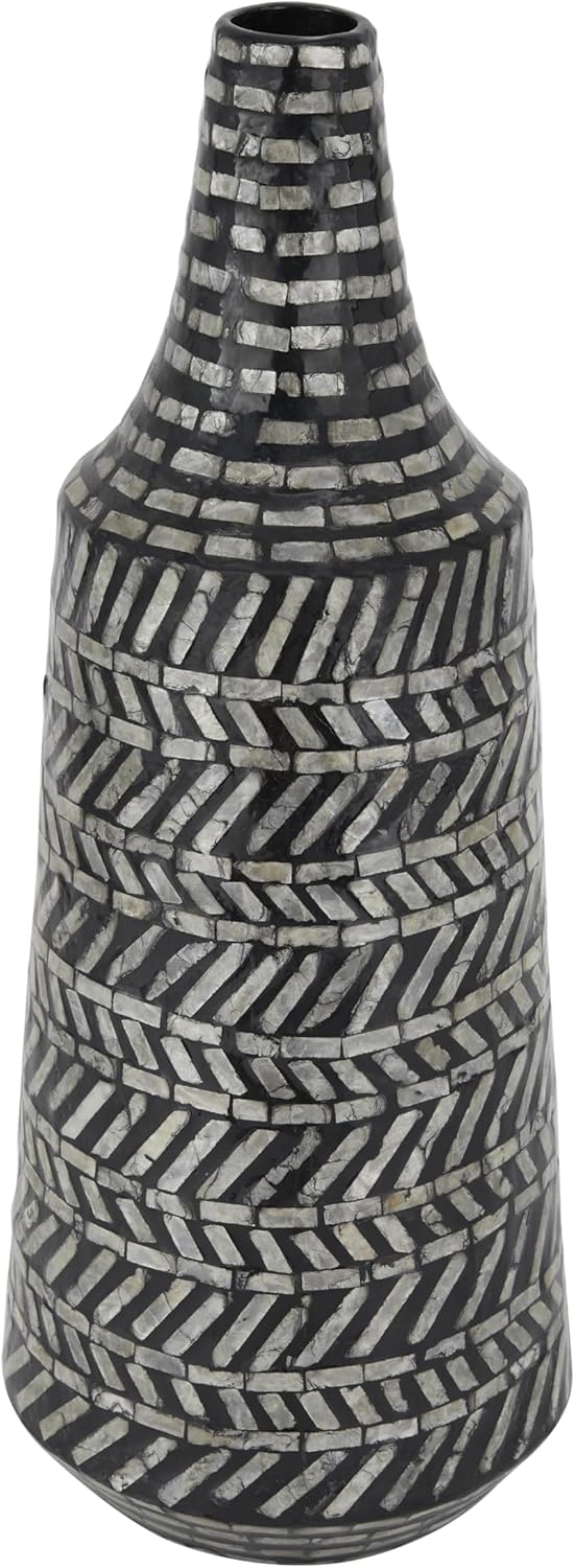 Deco 79 Mother of Pearl Shell Tribal Handmade Decorative Vase Centerpiece Vase, Flower Vase for Home Decoration 8" x 8" x 22", Black