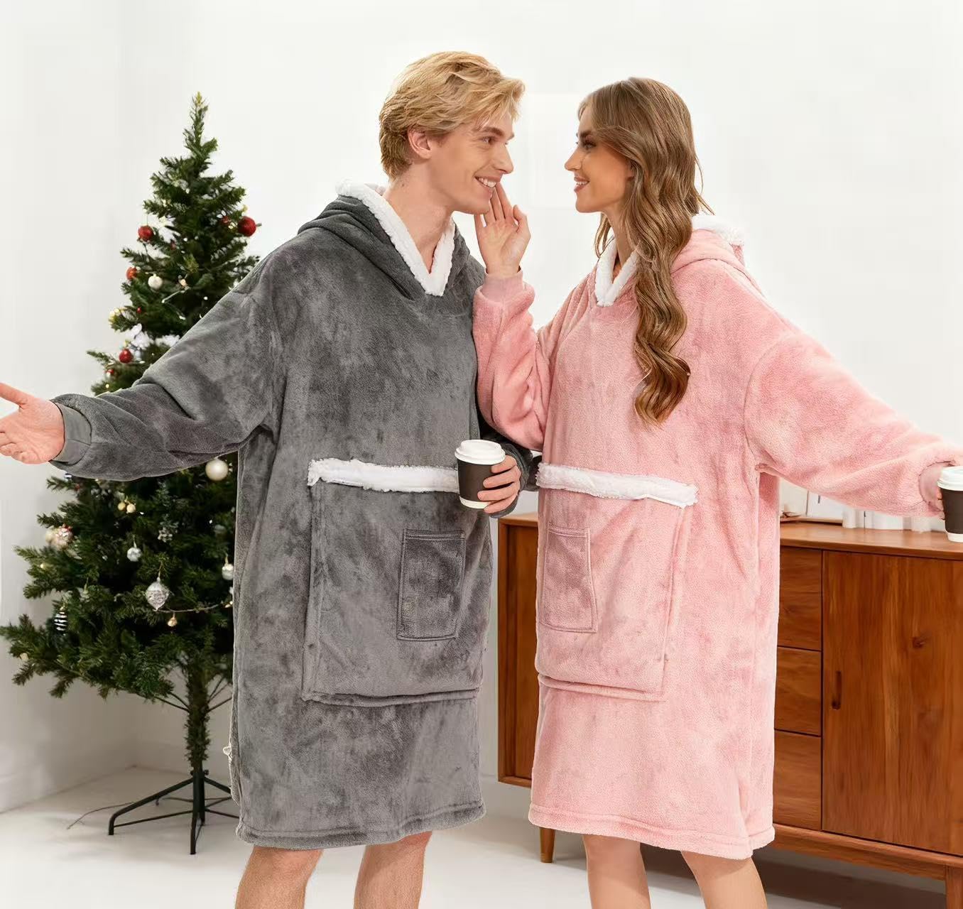 Wearable Blanket Hoodie with Giant Pocket, Soft Warm Sherpa Fleece Oversized Blanket Sweatshirt Gifts for Women Men - Image 8