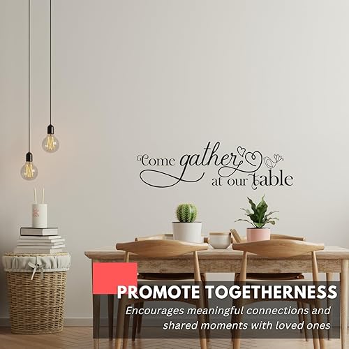 Miniatura 2 de My Vinyl Story Calcomanía de pared grande con texto en inglés Come Gather at Our Mesa, para sala de estar, decoración familiar, letrero con cita
