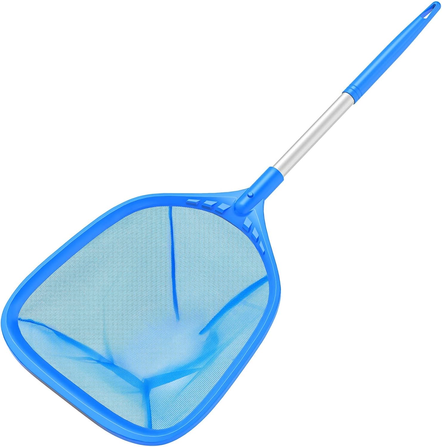Pool Skimmer, Pool Net with 11.8" Pole, 26.8" Hand Skimmer with Pole for Small