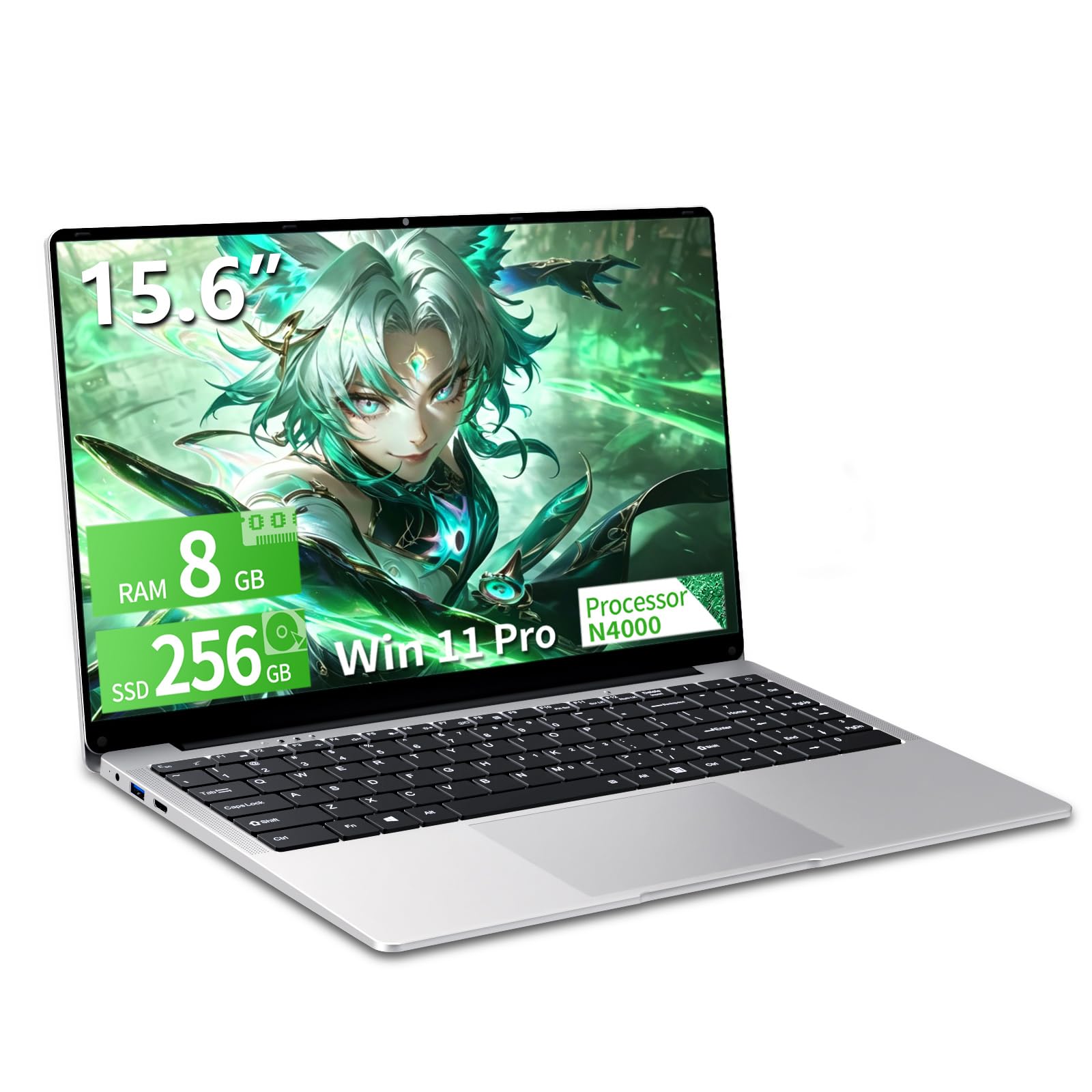 Ordinateur Portable 15,6 Pouces PC Portable Win 11 Celeron N4000 Processeur, 8Go DDR4 RAM 256Go SSD, Laptop Écran FHD IPS Pivotant 180°, Mini HDMI, 2*USB3.0, WiFi5, BT4.2 SSD Développer 1To
