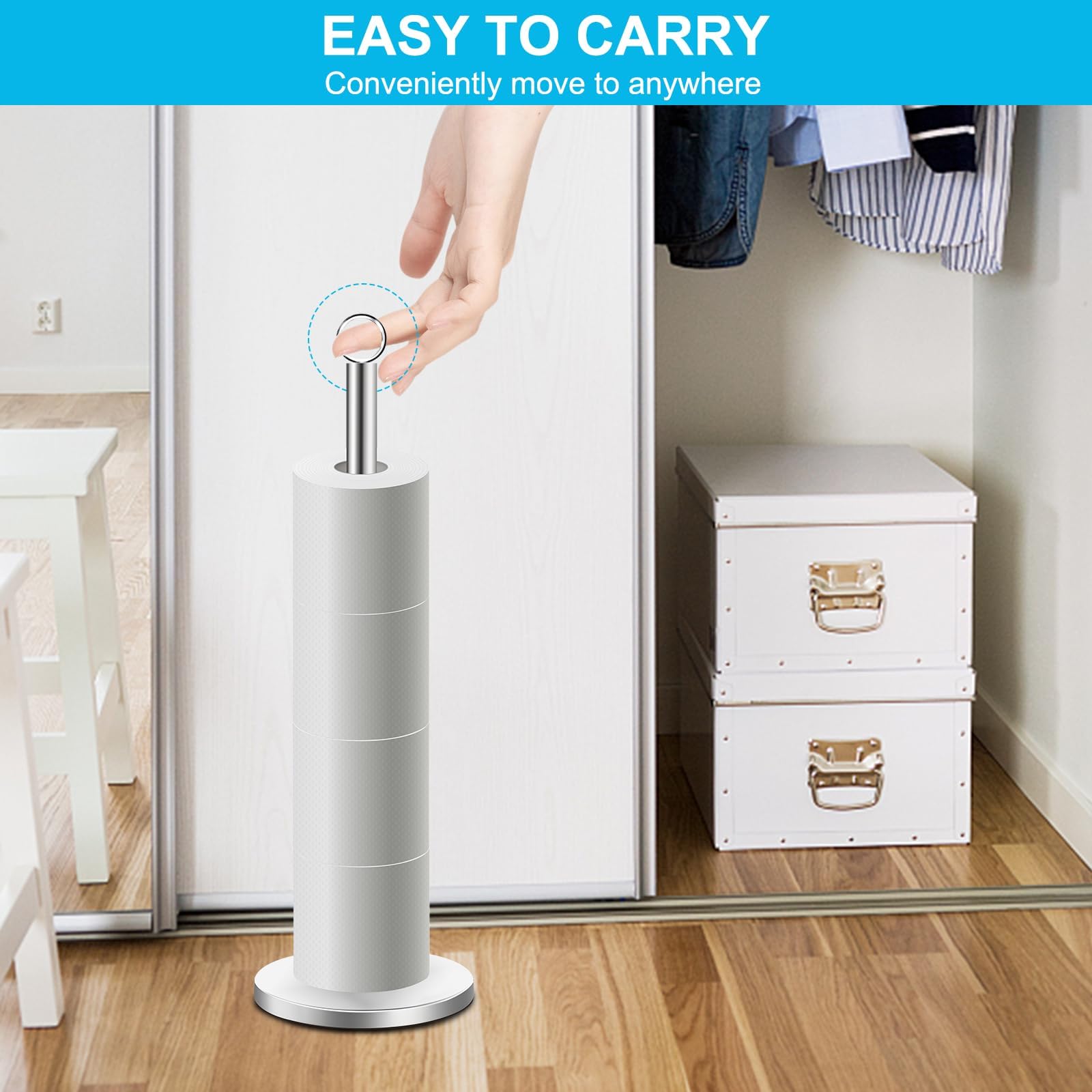 WQVUHXVU Free Standing Toilet Paper Holder – Stainless Steel Stand With Shelf, Holds 4 Rolls, Silver