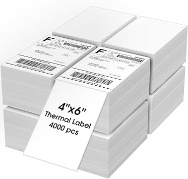 MaxGear 4 x 6 Direct Thermal Labels, 4000 Fanfold Labels, for Shipping & Mailing, Perforated White, Commercial Grade with Permanent Adhesive, Compatible with Most Thermal Printers,8 Stack
