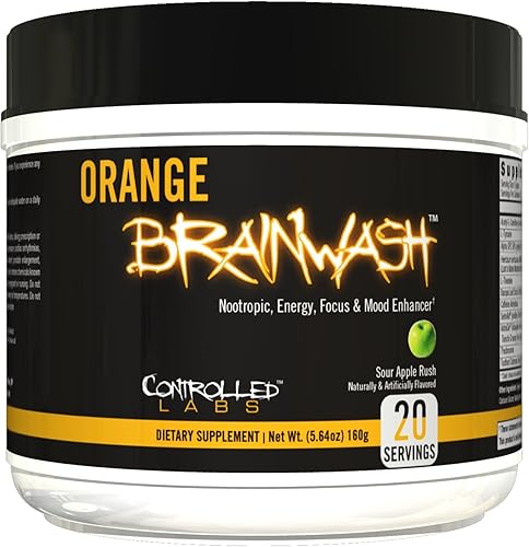 CONTROLLED LABS Polvo de lavado de cerebro naranja, energía mejorada, enfoque y cognición mental, 20 porciones BrainNootropic, ayuda a aumentar la