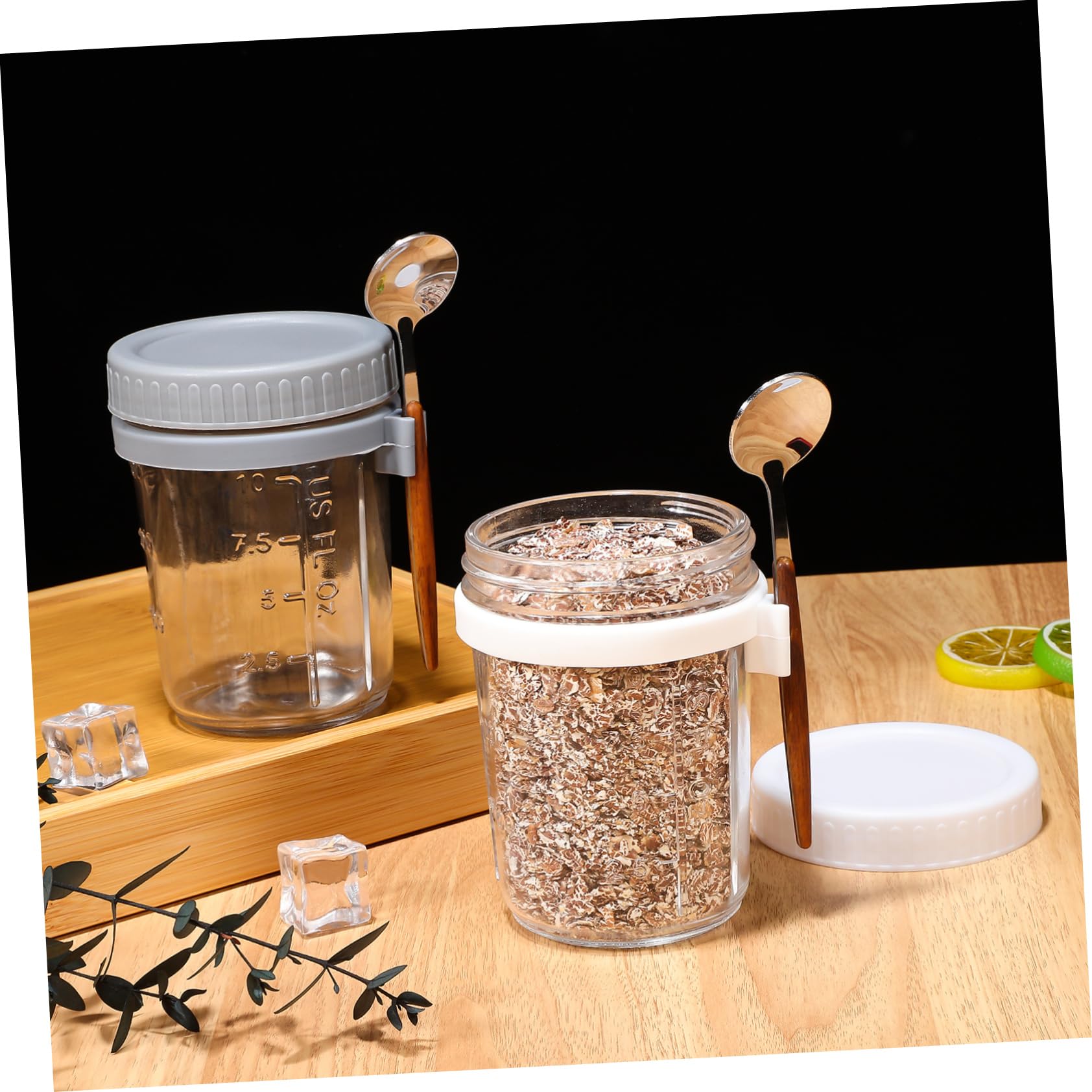 MAGICLULU 4 Stück Glasbehälter mit Deckel und Löffel 400ml Auslaufsicher für Overnight Oats Büro und Schlafsaal Vorratsdose Glas mit Holzdeckel