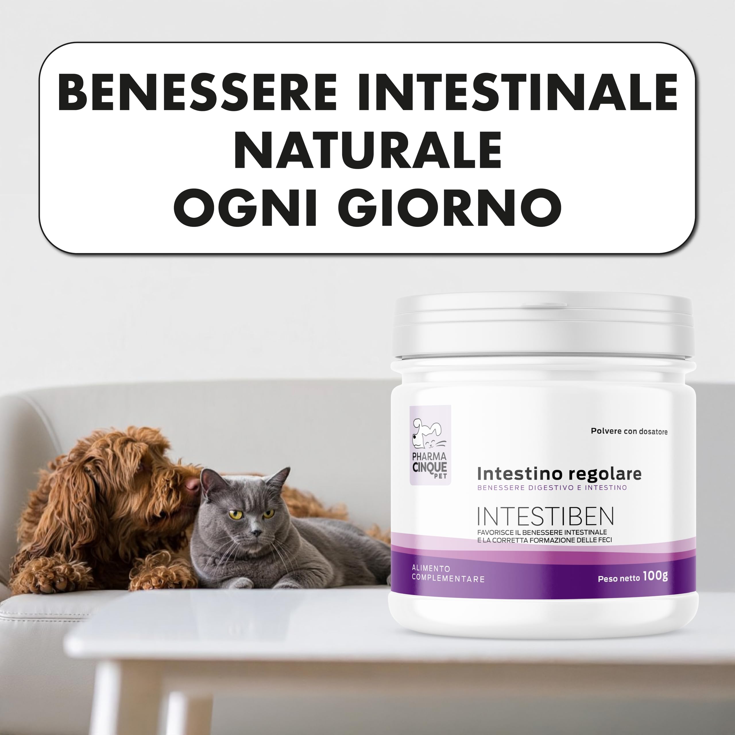 Probiotici per Cani e Gatti – Supporto in caso di Feci Molli e Squilibri Intestinali – Fermenti Lattici Cane – Intestino Sensibile – PHARMACINQUEPET Intestiben 100 g