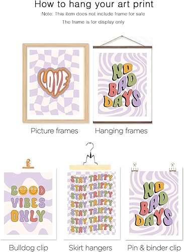 Miniatura 3 de YIXIHOMPT Arte de pared inspirador retro Groovy, juego de 4 impresiones psicodélicas estilo bohemio hippie vintage en tonos pastel de los años 70 y
