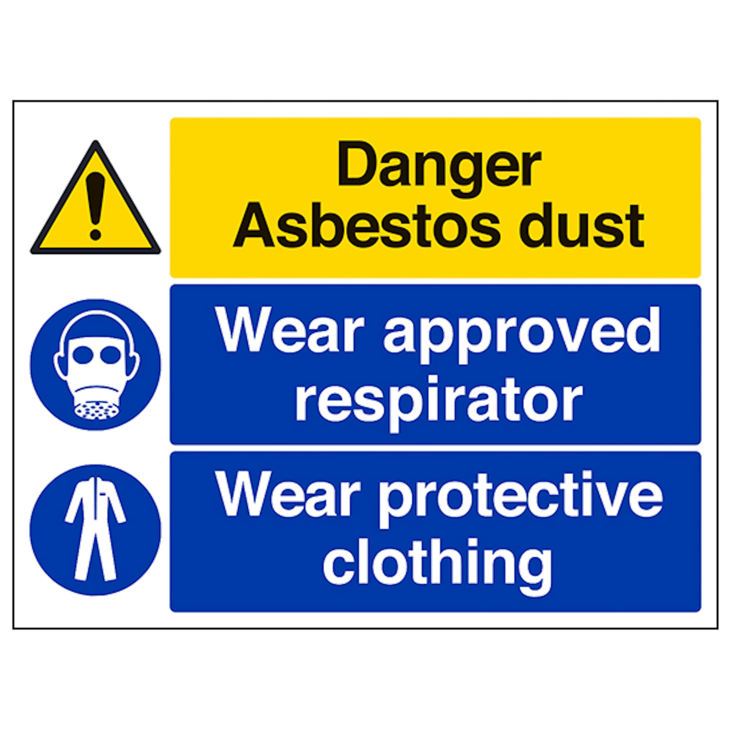V Safety Danger Asbestos Dust Wear Approved Respirator Wear Protective Clothing 400 x 300 mm - 2mm Rigid Plastic Safety Sign