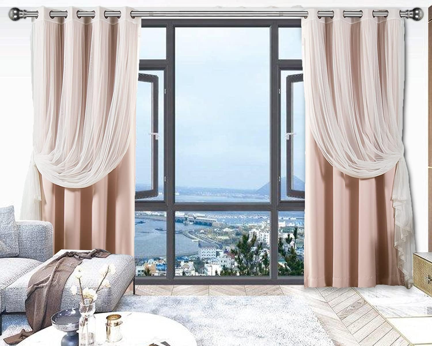 Barcetine Curtain Rods Set, 1 Inch Diameter Rod for Window 34 to 52 Inches, Telescoping Single Drapery Rods with Two Brackets,Silver: Home Improvement