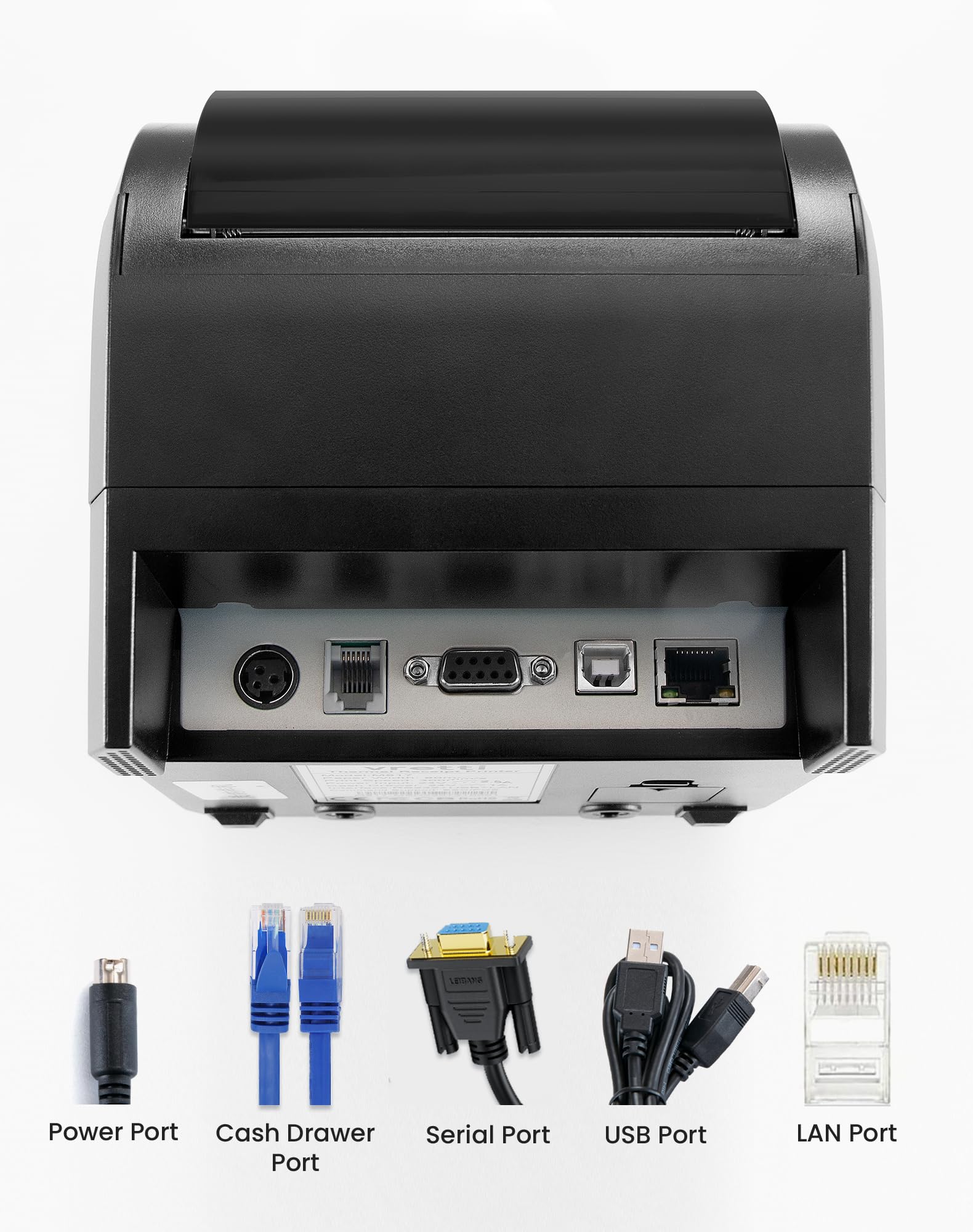 vretti Thermodrucker Bondrucker 80mm, Thermo-Etikettendrucker mit USB Serial LAN Port - Supermarkt-Küchen-POS-Drucker mit ESC/POS-Befehlsunterstützung