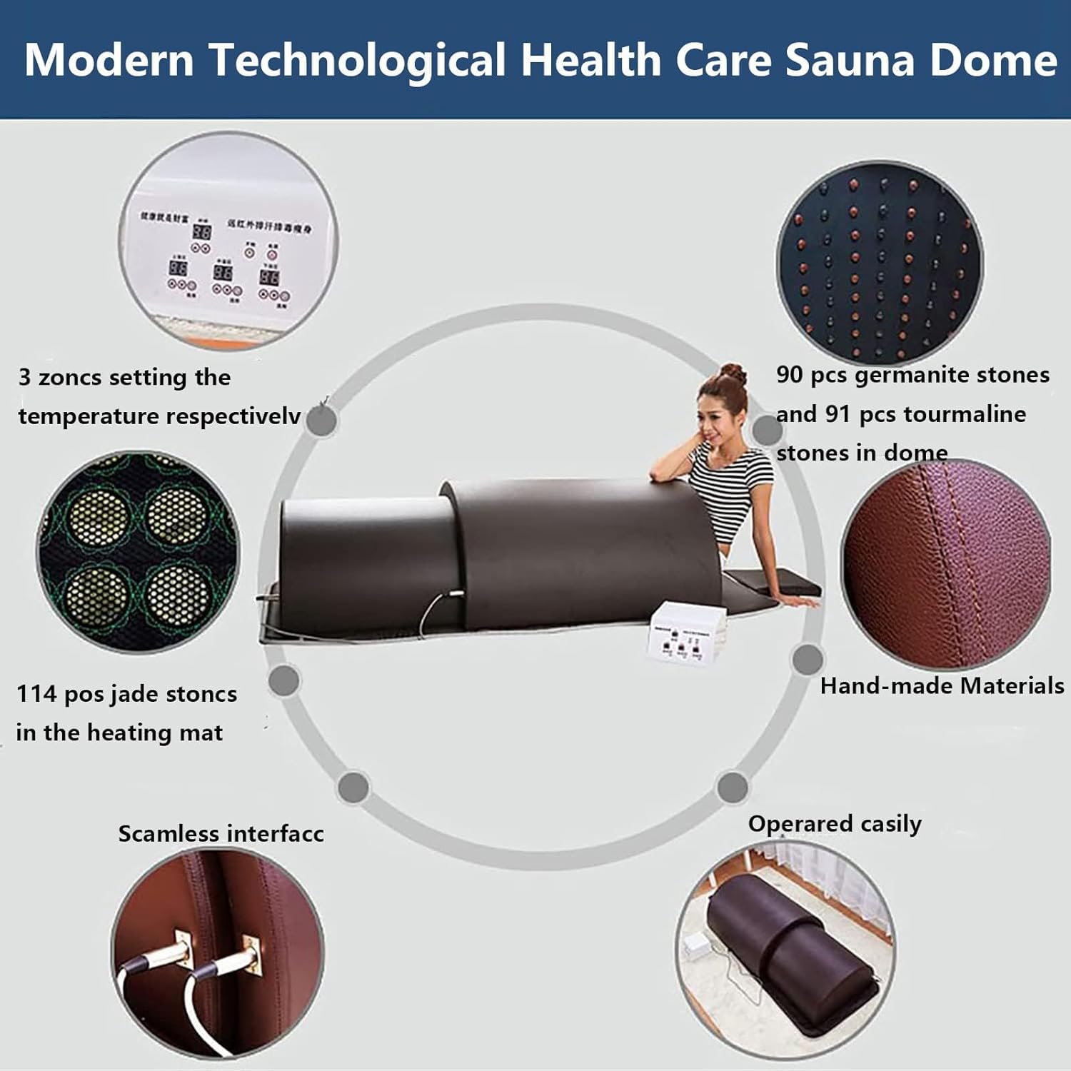 Sauna Con Cúpula De Infrarrojos Lejanos Para Spa Personal De Adelgazamiento Y Desintoxicación En El Hogar,Cápsula De Sauna Portátil Tumbado Cobertura Completa 360 ​​grados,Brown