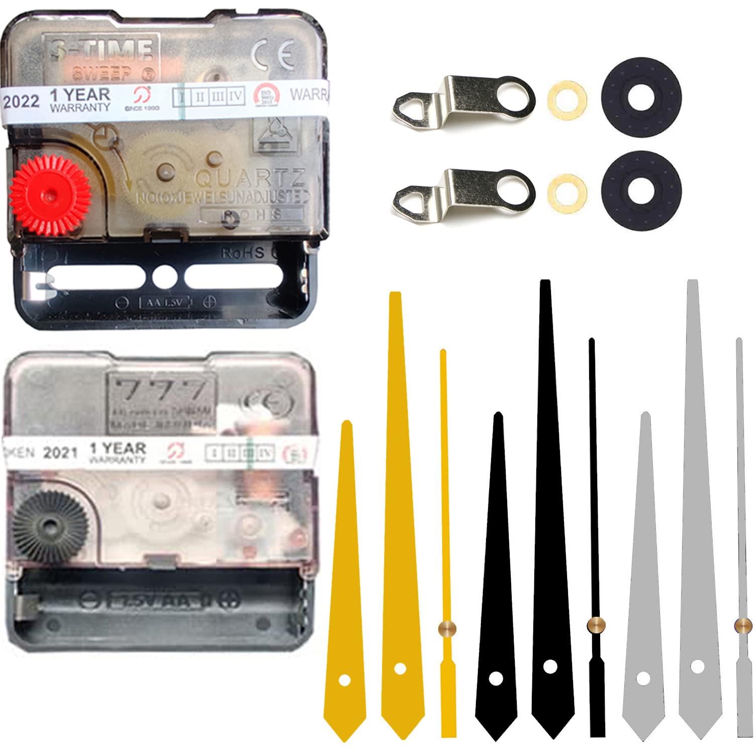 YONOTA® A Product of SONAM Quartz Combo 2 of Sweep & Ticking Silent Movement Machine for Wall Clock Hand (Needle -Black,Bule,Gold ) (Made in India 100%) (Pack 01)