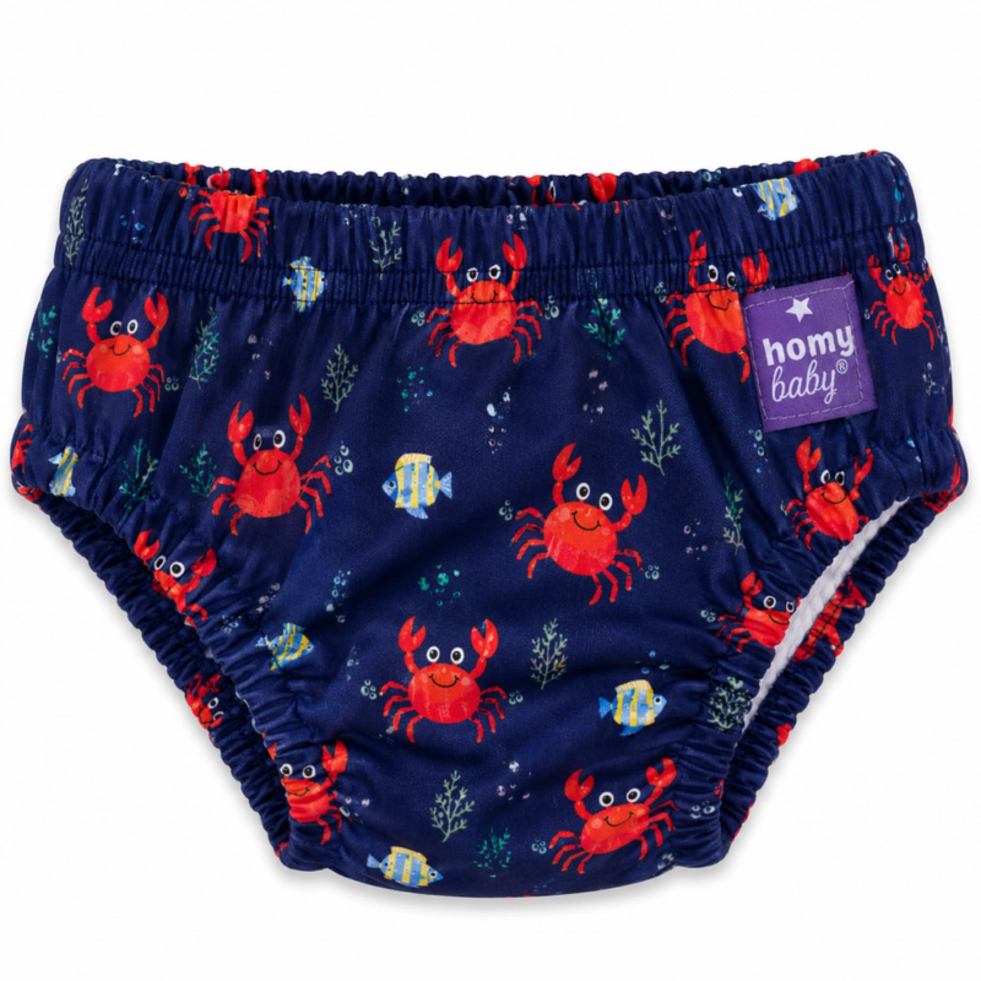 HOMYBABY® Maillots de Bain Couches Lavables Réutilisables Bébé – Culotte de Bain Dès 6 Mois – Couche de Bain Bébé Lavable – Culotte d’Apprentissage Natation (Crabes, + 24 mois)