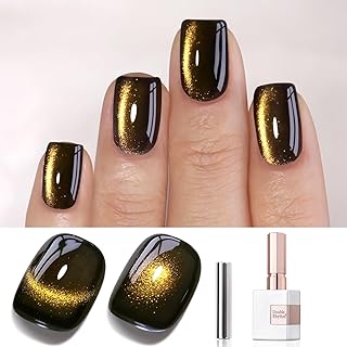 Double Rhythm Cat Eye Gel Polish with Magnet 15ML Glass Holographic Glitter Shimmer Translucent Sheer Color Salon Soak Off Magnetic at Home (Black Gold-MC1146)