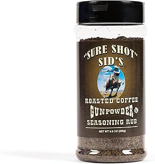 Sure Shot Sid’s Roasted Coffee Gunpowder Seasoning – Smoky BBQ Rub & All-Purpose Grill Seasoning for Beef, Steak, Pork & Vegetables, 9.5 oz
