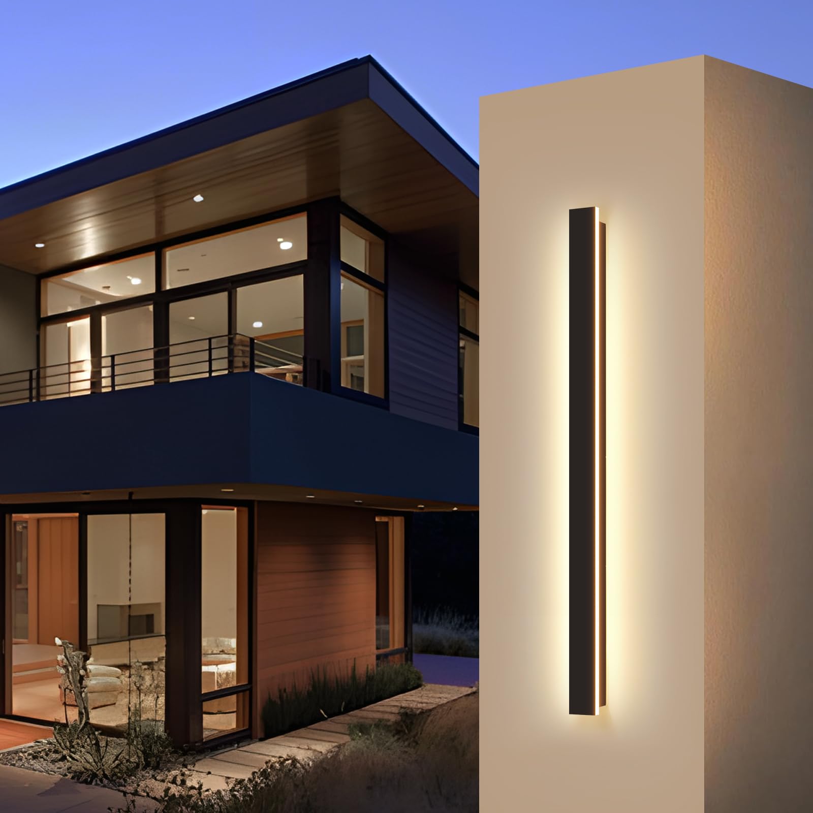 Modern Outdoor Wall Lights, 31.5Inch Black LED 3000K IP65 Waterproof Outdoor Linear Wall Sconces Exterior Lighting Fixture Porch Wall Light for House, Front Door, Garage