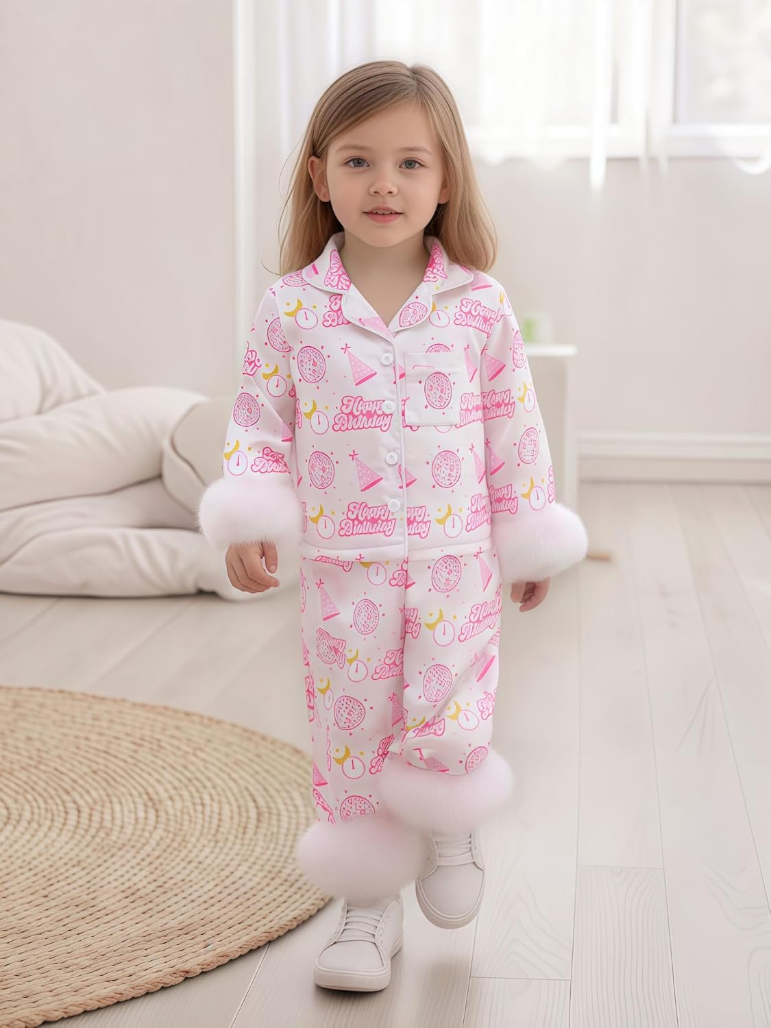 Toddlers Baby Girl Birthday Pajamas Satin Silk Pjs Button Down Long Sleeve Sleepwear Set Nightgowns, Pack of 2 - Image 3