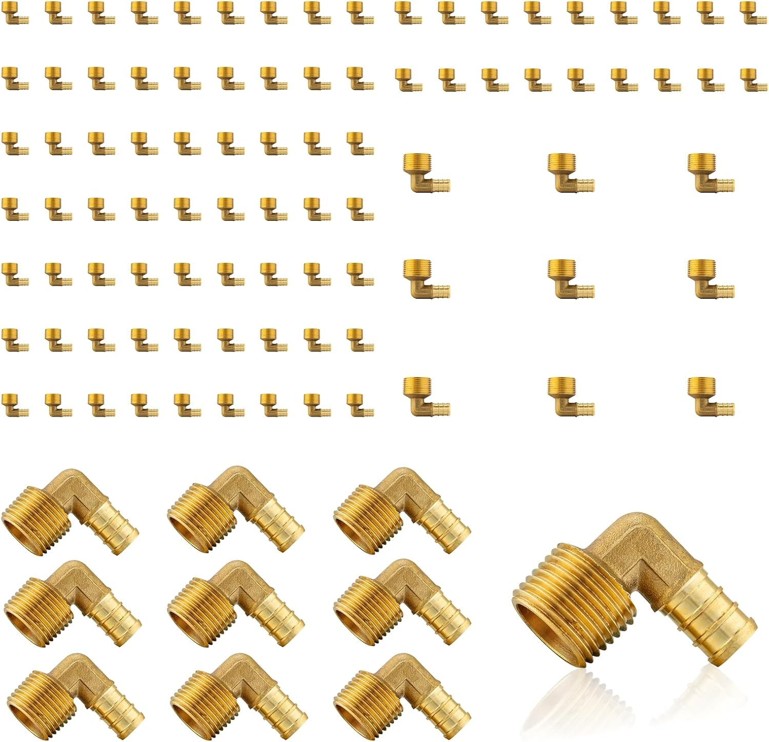 (100-Pack) PEX Fittings, Pex 1/2" x 3/4" Male Threaded NPT Elbow Adapter, Brass Crimp Fittings, for PEX Tubing Pipe Plumbing, ASTM F1807(PEX1807103-100Pack)