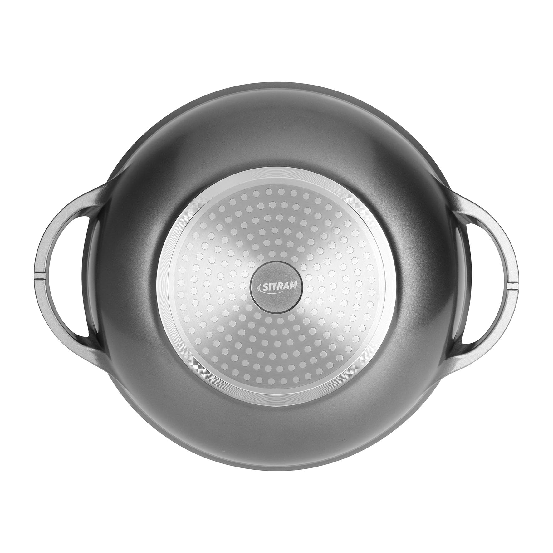 Sitram 714225 - Wok hierro fundido, aluminio interior, efecto piedra, diámetro 32 cm, altura 8 cm, revestimiento antiadherente, 2 capas, sin PFOA, tapa de vapor de vidrio, asas de hierro fundido de