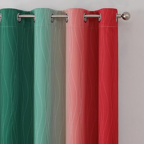 Miniatura 4 de Estelar Textiler Cortinas opacas de Navidad rojas y verdes para dormitorio, con aislamiento térmico, cortinas degradadas de 84 pulgadas de largo,