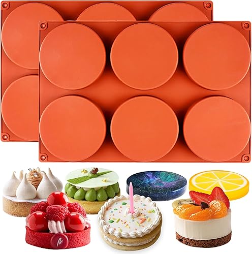Molde de silicona para hornear disco redondo de 6 cavidades, 4 pulgadas, 2 paquetes