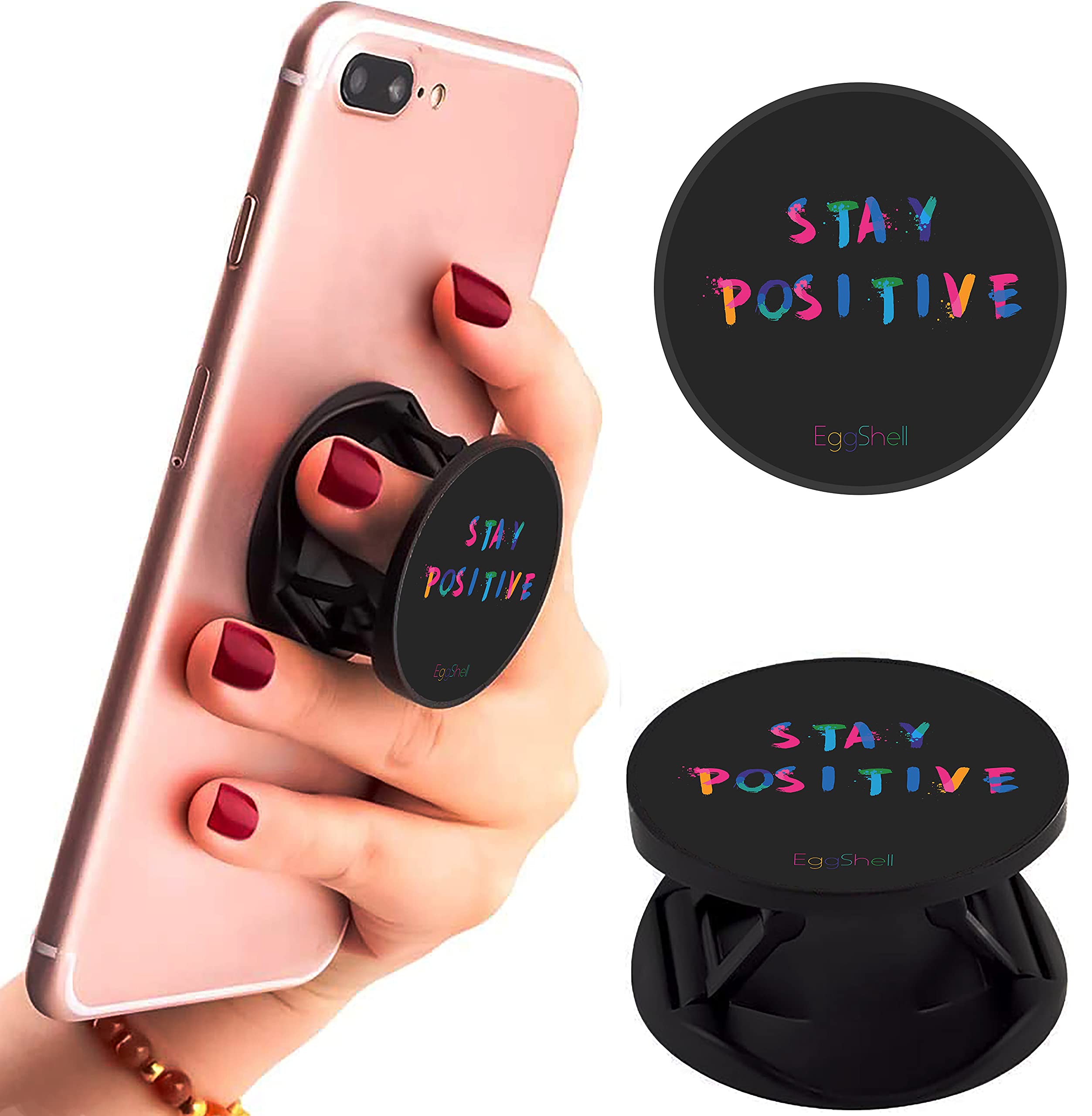 Mobile Holder & Stand for Phones Tablets Finger Selfie Holder Matte Finish Socket 360 Degree Rotating Expanding Square Mobile Socket Grips for Smartphones (Stay Positive)-image-16