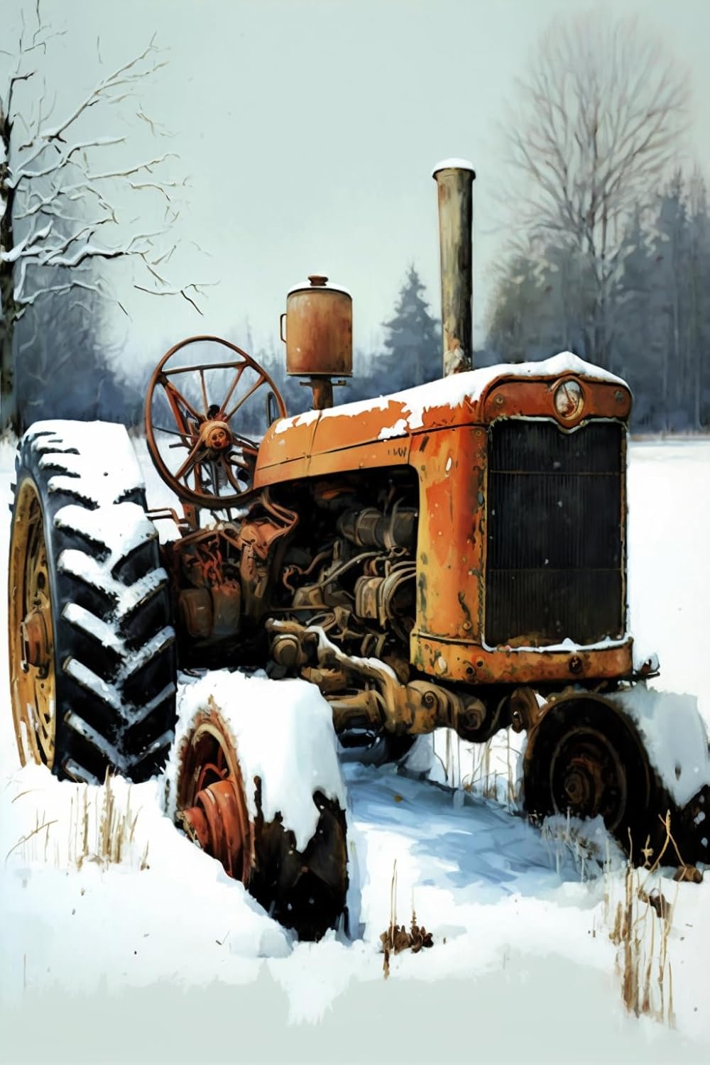 DIY Tractor Diamond Painting Kits 5D Snowy Landscape Diamond Art Beginners Kits Gemstone Inlay Art Gift Full Diamond Cross Stitch Embroidery Craft Home Wall Decor 20X24inch