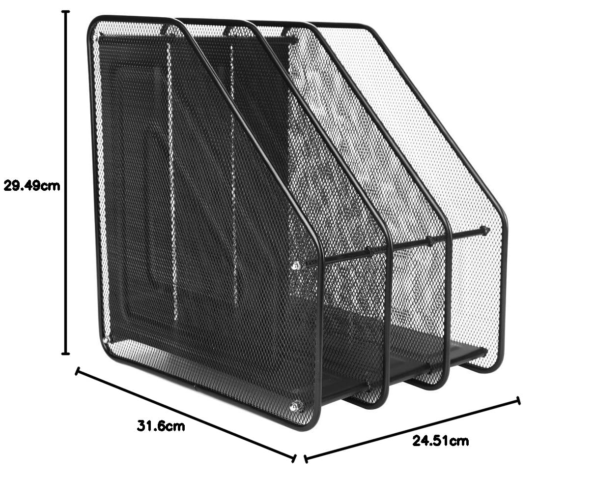 ITODA 3/4 Compartiments rangement Fichier porte-Document Porte-Revues Module de Classement Organisateur Métal Support Bureau Magazine Stockage Dossier Fourniture de Bureau-Noir