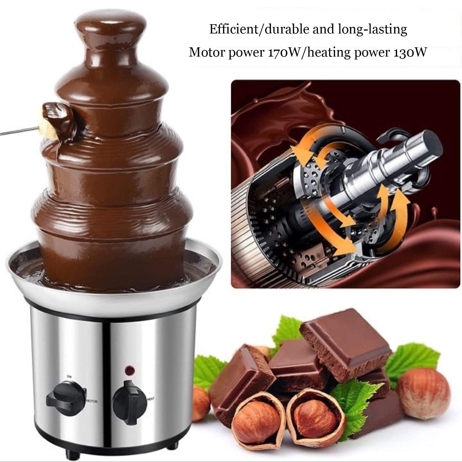 Fontana di Cioccolata Calda fonduta Commerciale in Acciaio Inox Lusso Festa Matrimonio Ristorante Hotel Perfetto per Bambini Formaggio Salsa Barbecue 4 Livelli