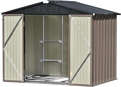 Miniatura 7 de OPTOUGH Cobertizo de almacenamiento para patio, de 8 x 6 pies, cobertizo de metal para bicicleta, cobertizo de jardín con estante ajustable y