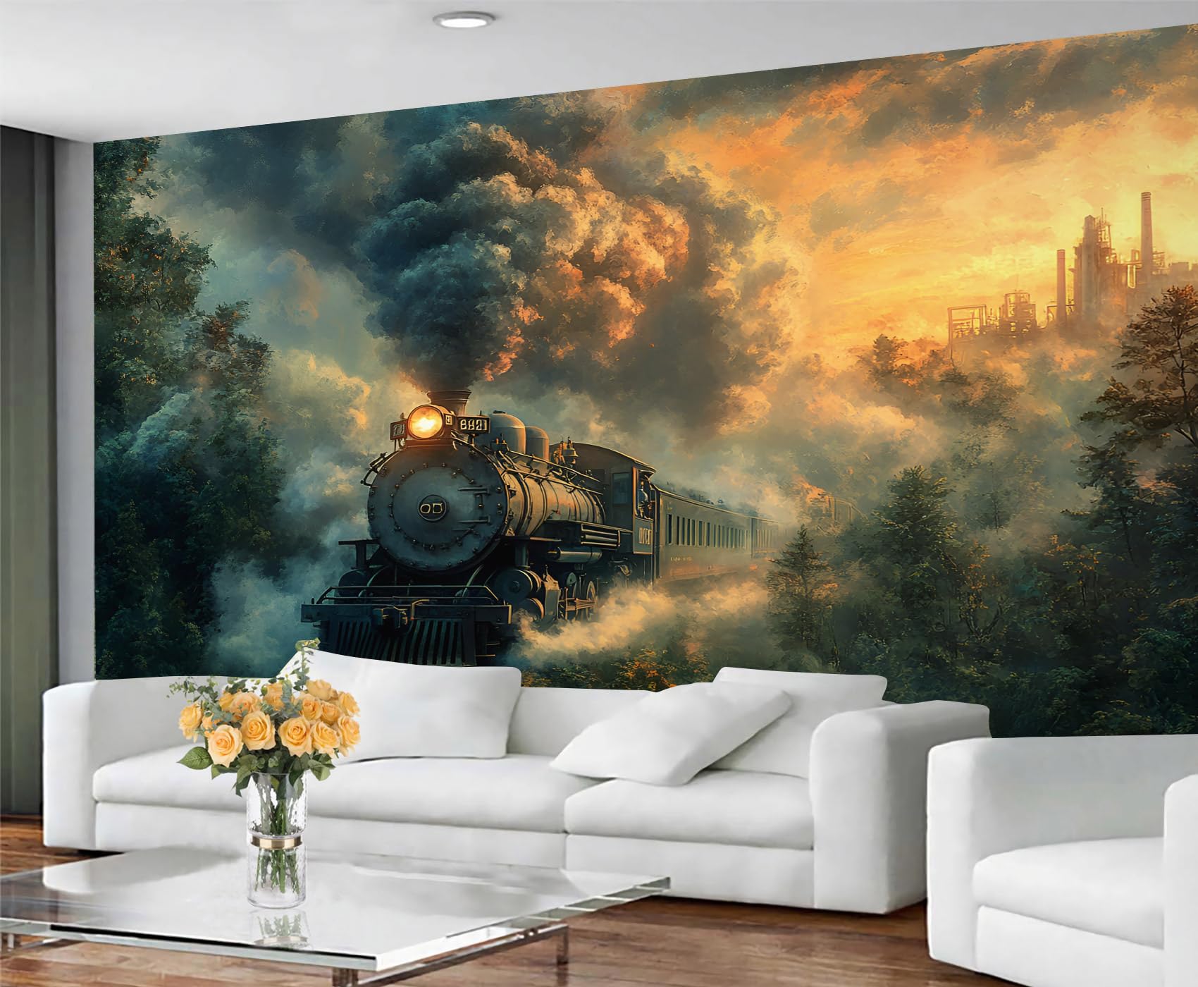 GIVLWF Wallpaper - Train Home Decor & Mural, Steam Train Bedroom Wallpaper, Wall Paper for Living Room, Large Wall Mural - Not Self-Adhesive, Vintage Locomotive