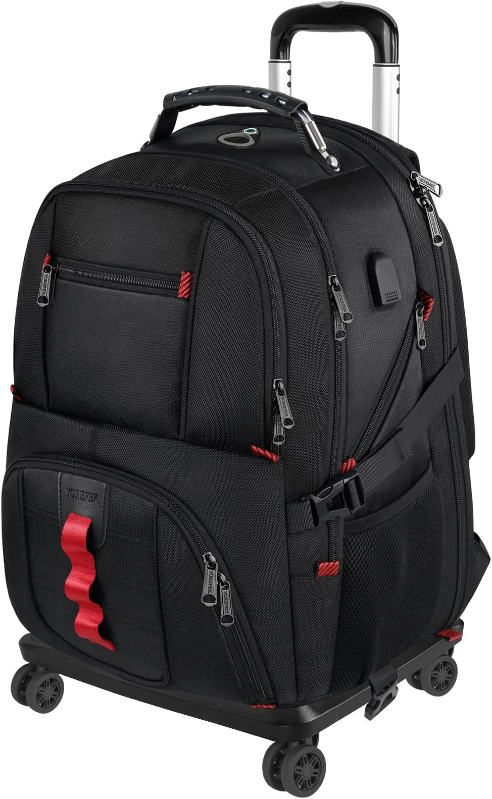 YOREPEK Rolling Backpack with Wheels, Backpack on Wheels for Adults with USB Charging Port, 17 inch Wheeled Roller Laptop Backpack for Travel Business College, Gifts for Men Women, Black