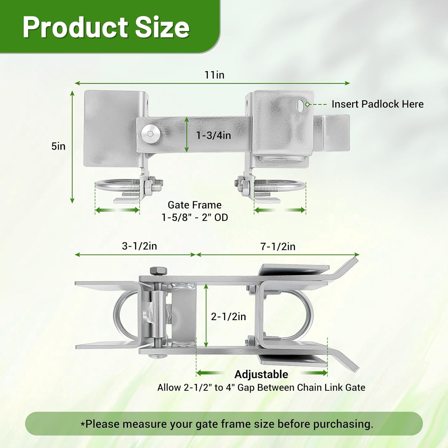 Chain Link Fence Lock Double Gate Latch for 1-5/8" to 2" Frame, Commercial Heavy Duty ‎Galvanized Steel Strong Arm Double Gate Latch for Metal Gate