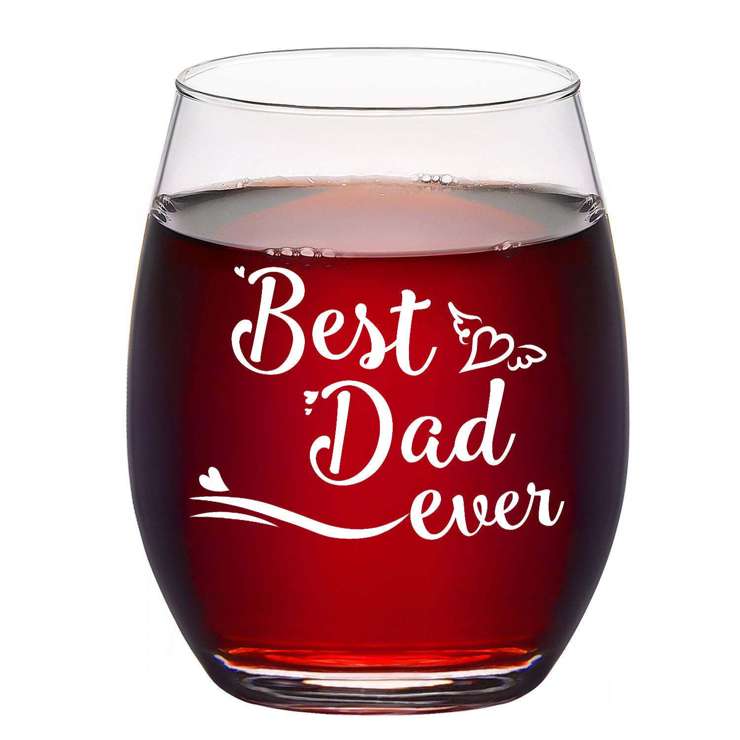 Best Dad Ever Wine Glass, Stemless Wine Glass - Dad Wine Glass for Men, Dad, Dad to be, Husband - Father's Day or Birthday Wine Glass from Daughter, Son, Wife
