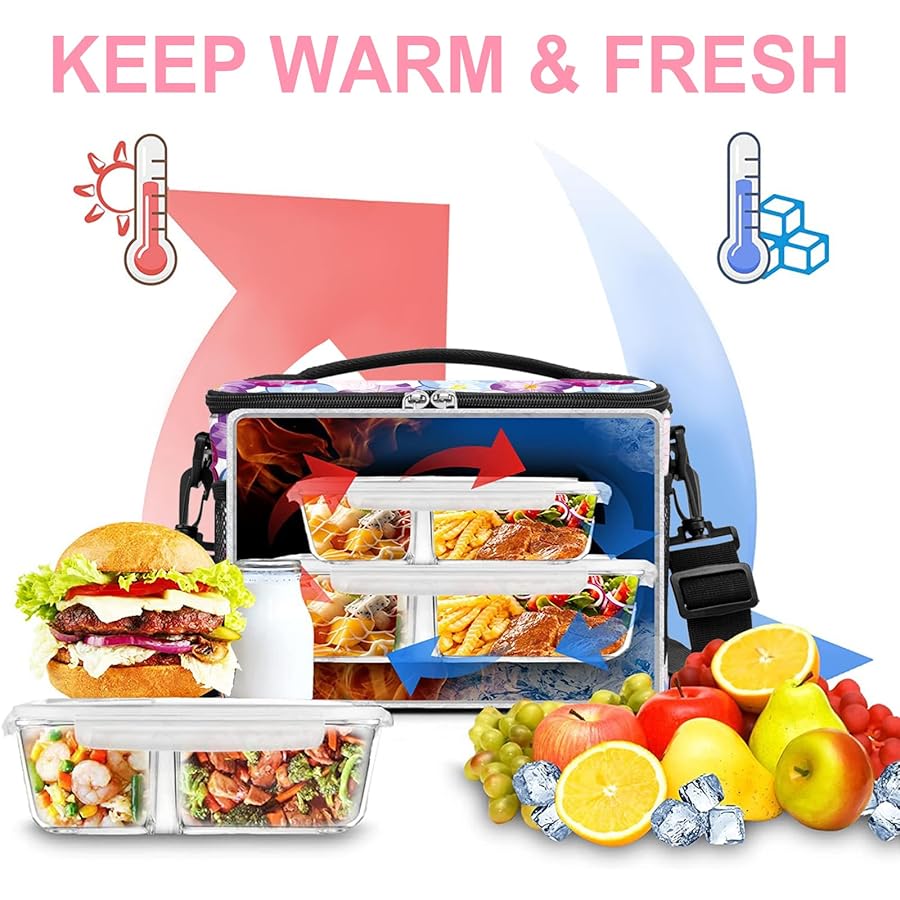 BEIMILY Lunch Bag for Women/Men,Reusable Lunch Box Small Lunch Bag Soft Sided,Leakproof Cooler Bag for Office Work Picnic Beach with Adjustable Shoulder Strap (lily flower) - image 6