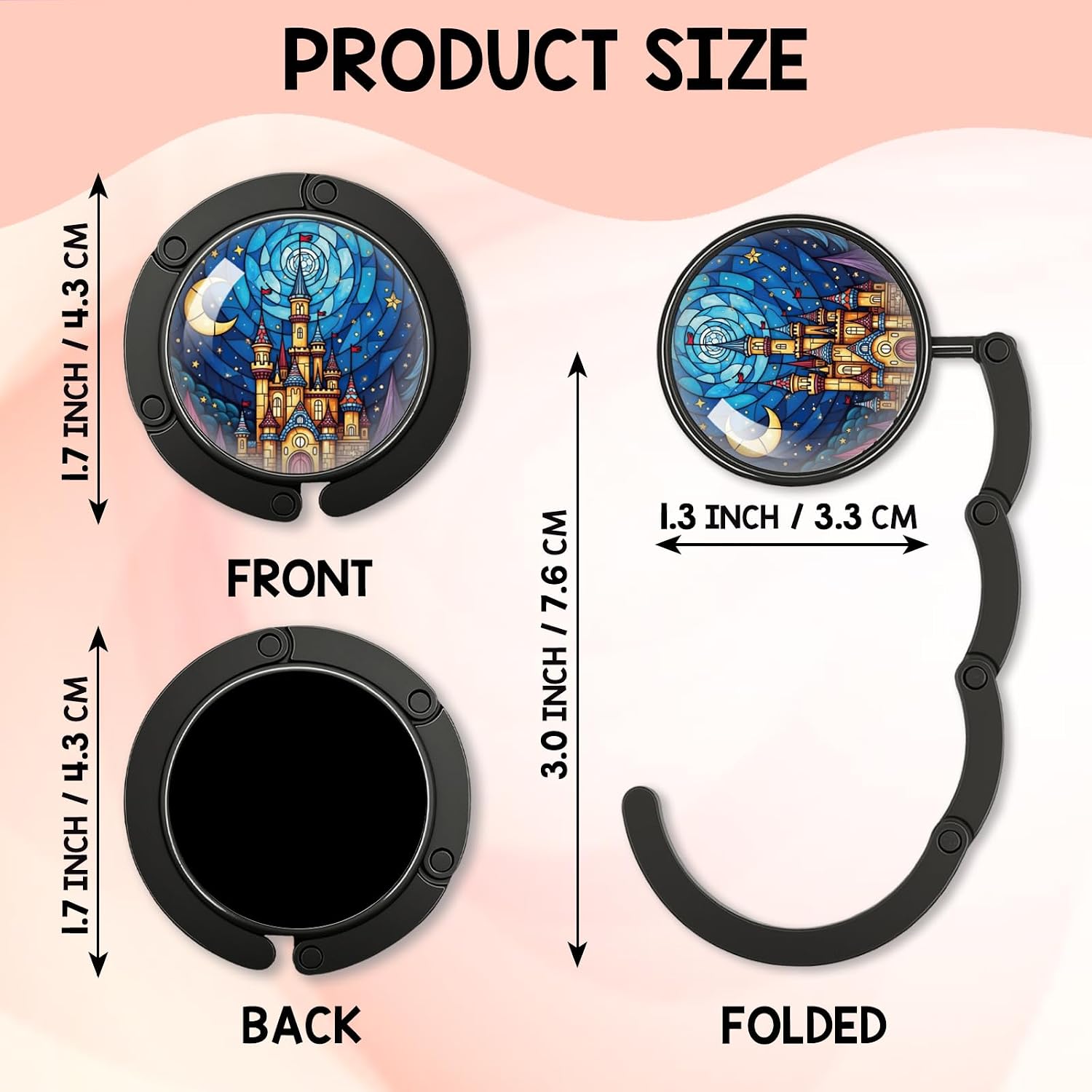 YAZMEEN Stained Glass Foldable Purse Hook for Table, Stained Glass Castle, Women's Handbag Hanger Holder, Portable Purse Table Hanger, Funny Desk Hook Gifts for Women Mom Wife Sister Friend Bestie