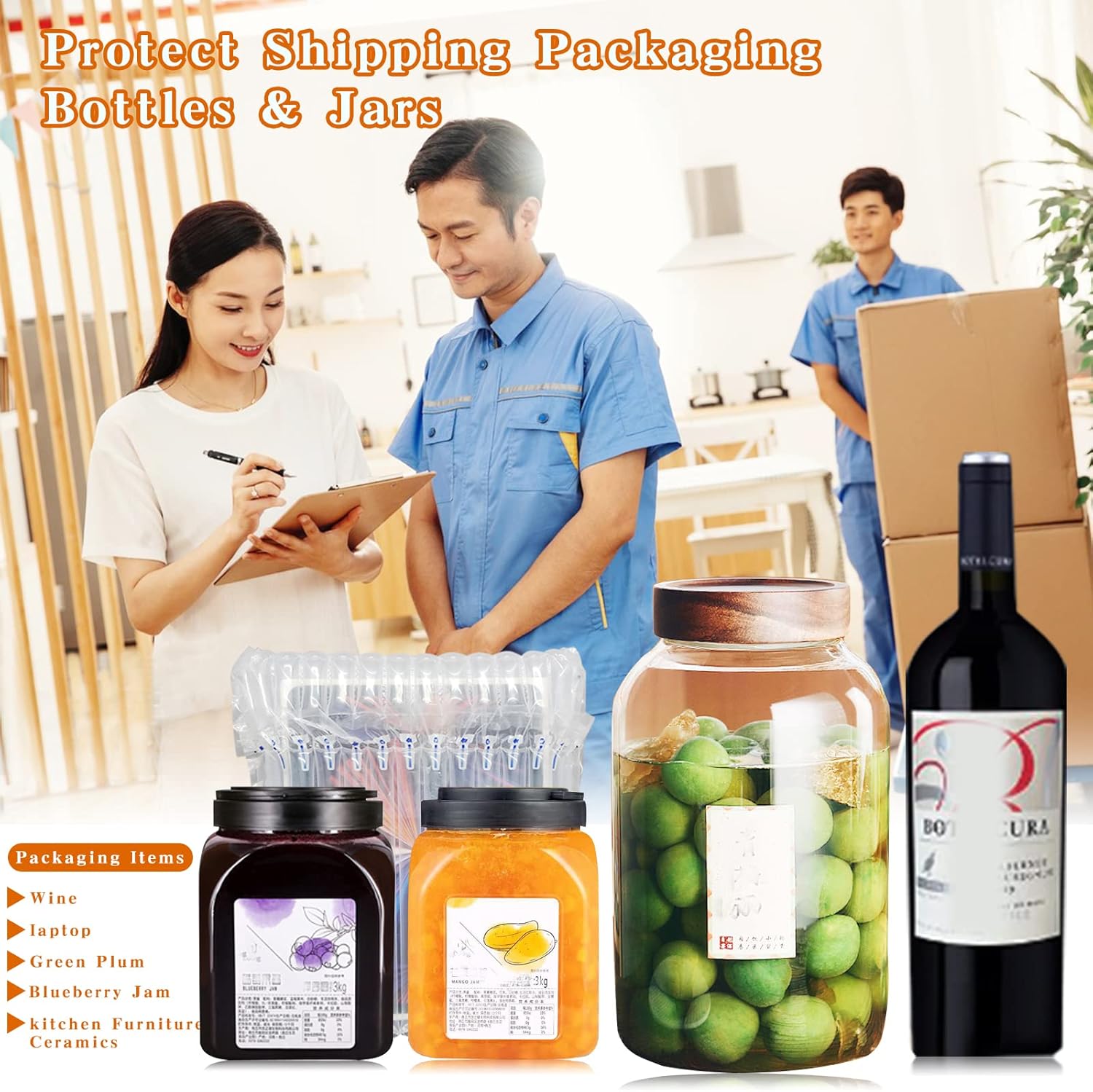 Inflatable Bubble Wrap Roll,19.7 inch x165 Feet, Inflatable Air Pillow Column Wrap for Packaging Moving Shipping Delivering,Inflatable Air Column Bubble Bag Wine Bottle Protector with Free Pump