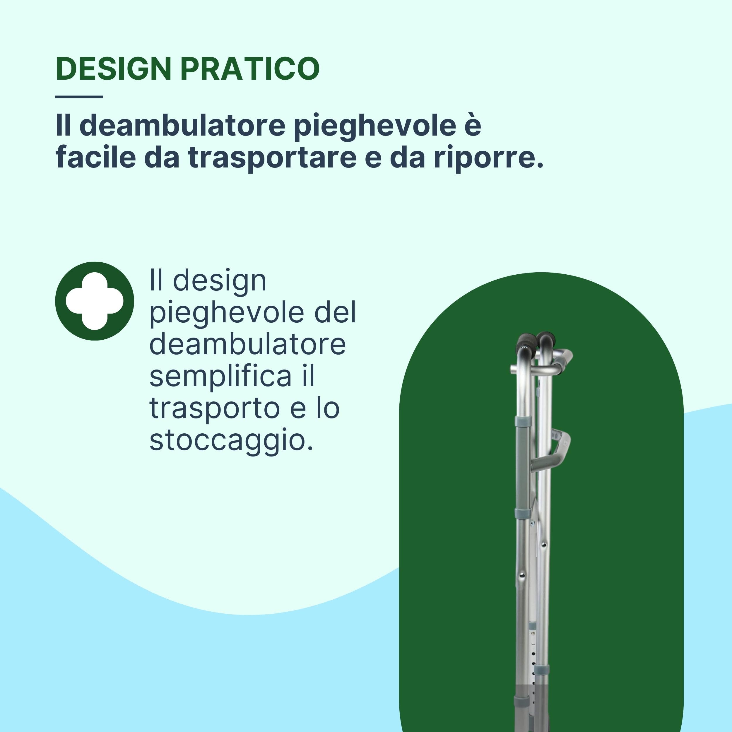 Deambulatore per Anziani 2 Ruote con Rotazione Frizionata e 2 Piroettanti - Girello per Anziani con Freno Autobloccante - Pieghevole